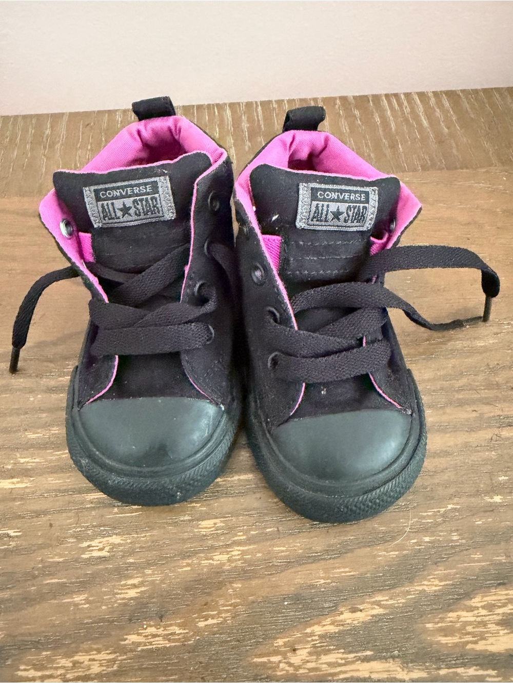 Converse Kids Black High-Top Sneakers with Pink Lining